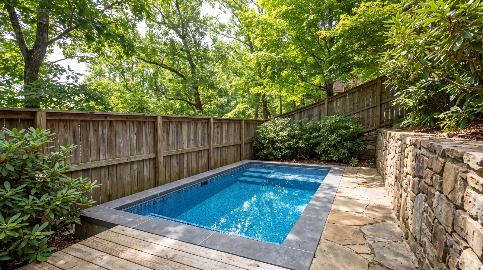 Compact pool in a small fenced backyard