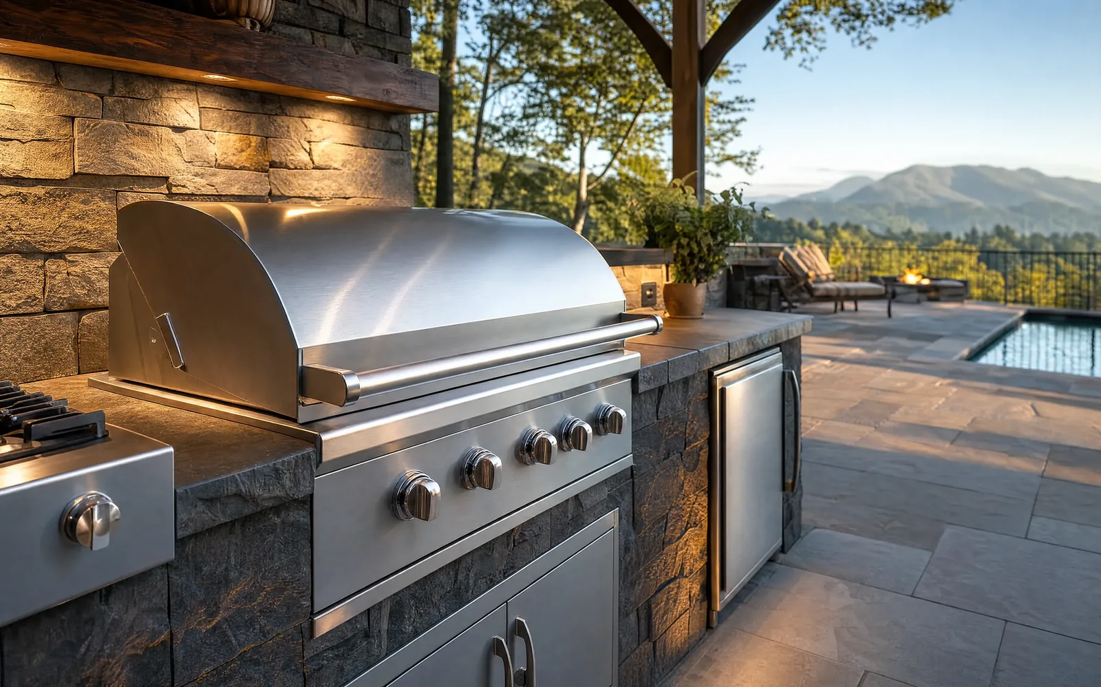 Outdoor kitchen with a built-in grill