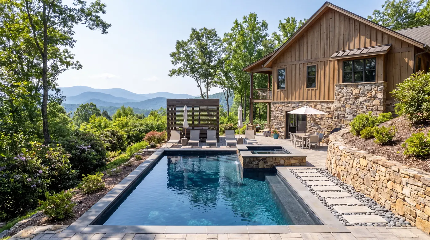 Rectangular pool with a spillover spa